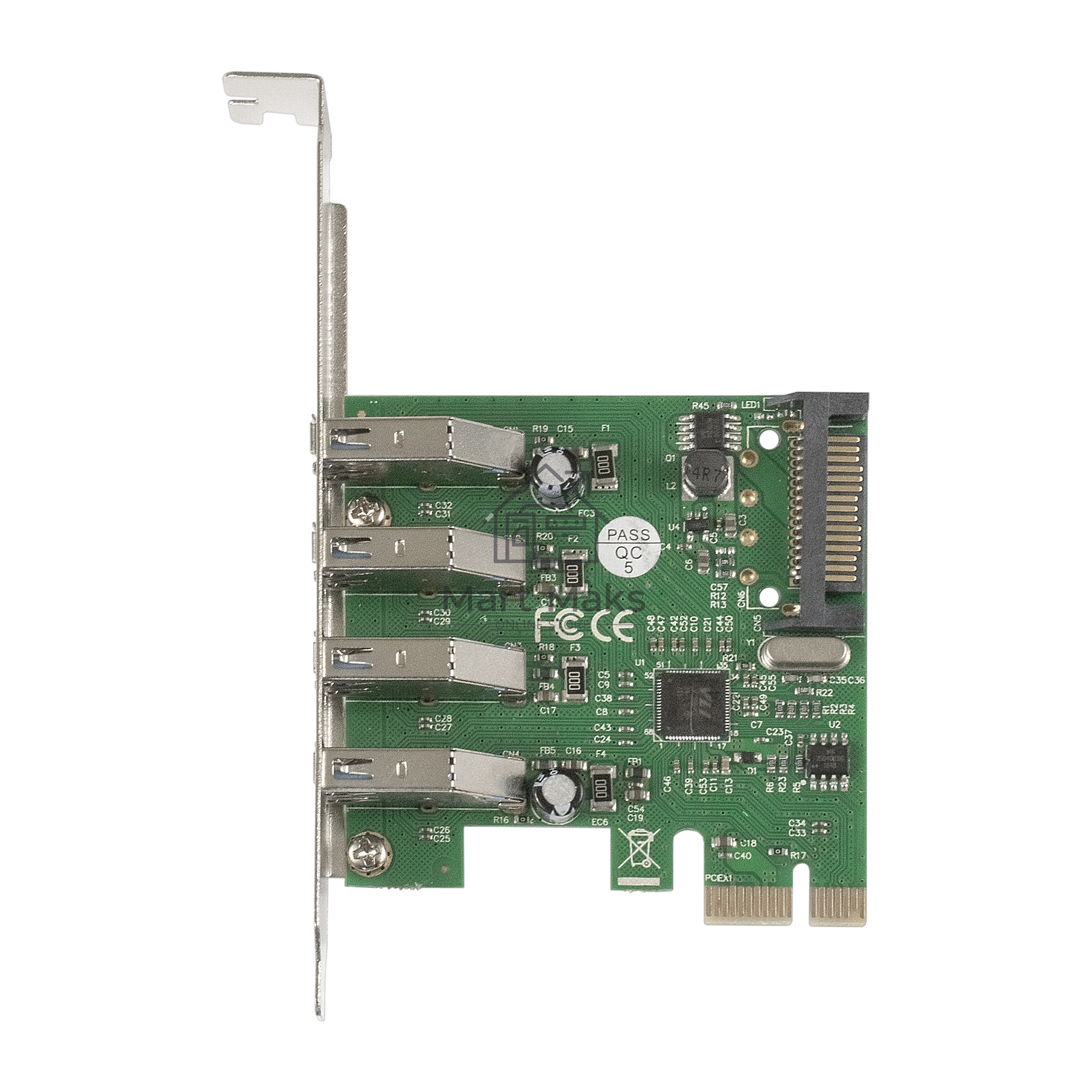 Контроллер ExeGate EXE-314 PCI-E 2.0, 4*USB3.0 ext, разъем доп.питания (OEM)