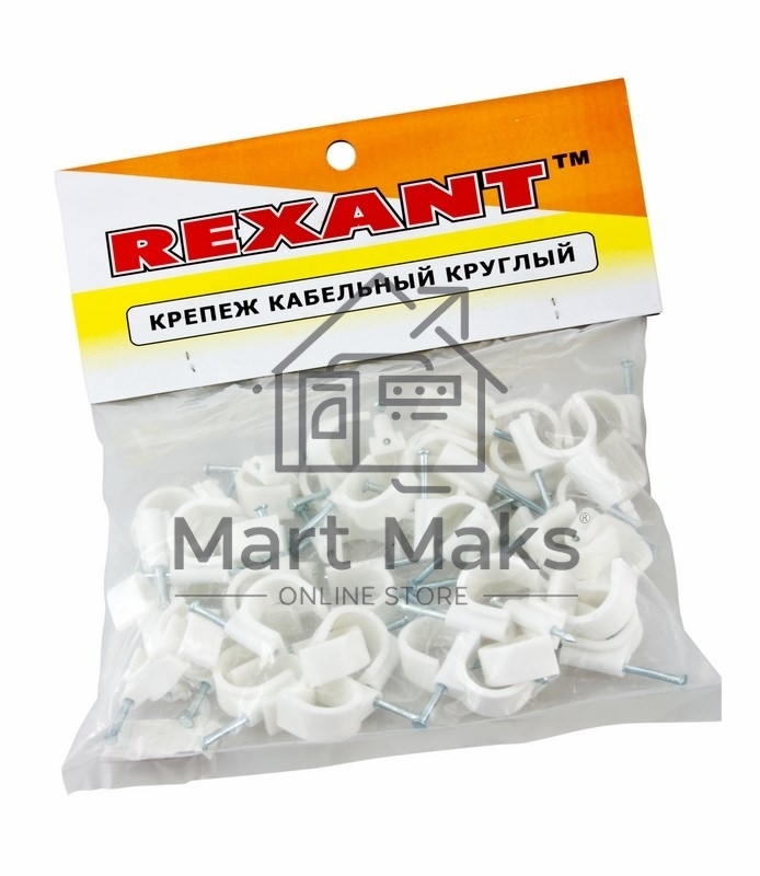 Крепеж кабеля круглый Rexant 20 мм, белый (упак. 50 шт)