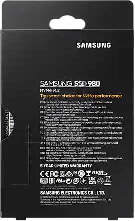 Накопитель SSD Samsung 980 MZ-V8V500BW, 500Gb, PCIe 3.0 x4, M.2 2280, NVMe, R/W 3100/2600