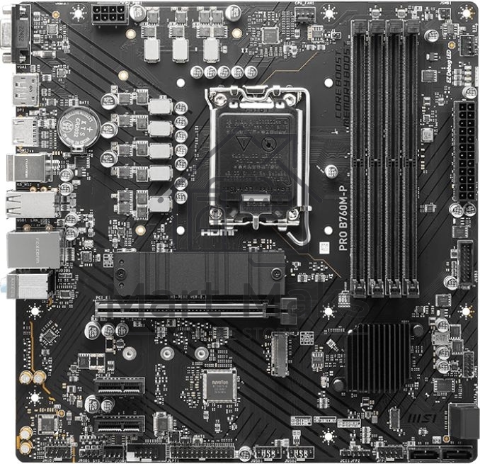 Материнская плата MSI PRO B760M-P DDR5, LGA 1700, Intel B760, 4xDDR5, 4xSATA, 2xM.2, 1xPCIe 4.0 x16, 2xPCIe 3.0 x1, 1xHDMI, 1xDP, 1xVGA, 1x1Gb LAN, 4xUSB-A 2.0, 1xUSB-A 3.2 Gen 1, 1xUSB-C 3.2 Gen 2, 3x3.5 мм, 7.1, mATX