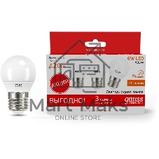Лампа cветодиодная Gauss Elementary Шар 6W 3000K E27 (3 лампы в упаковке) LED 1/40