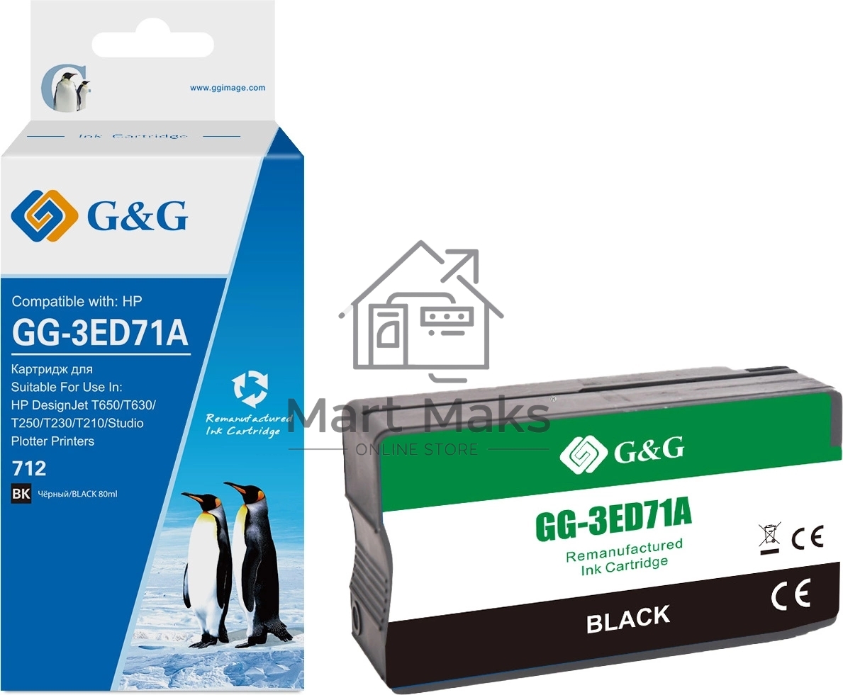 Картридж струйный G&G GG-3ED71A 712 черный (80мл) для HP DesignJet T650/T630/T250/T230/T210/Studio Plotter Printers