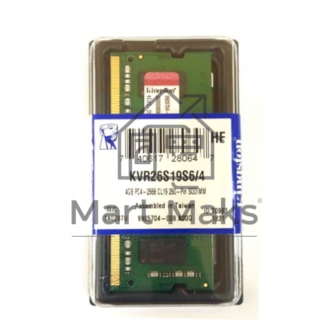 Оперативная память Kingston ValueRAM, DDR4, 4GB (1x4GB), 2666MHz, CL19, SO-DIMM