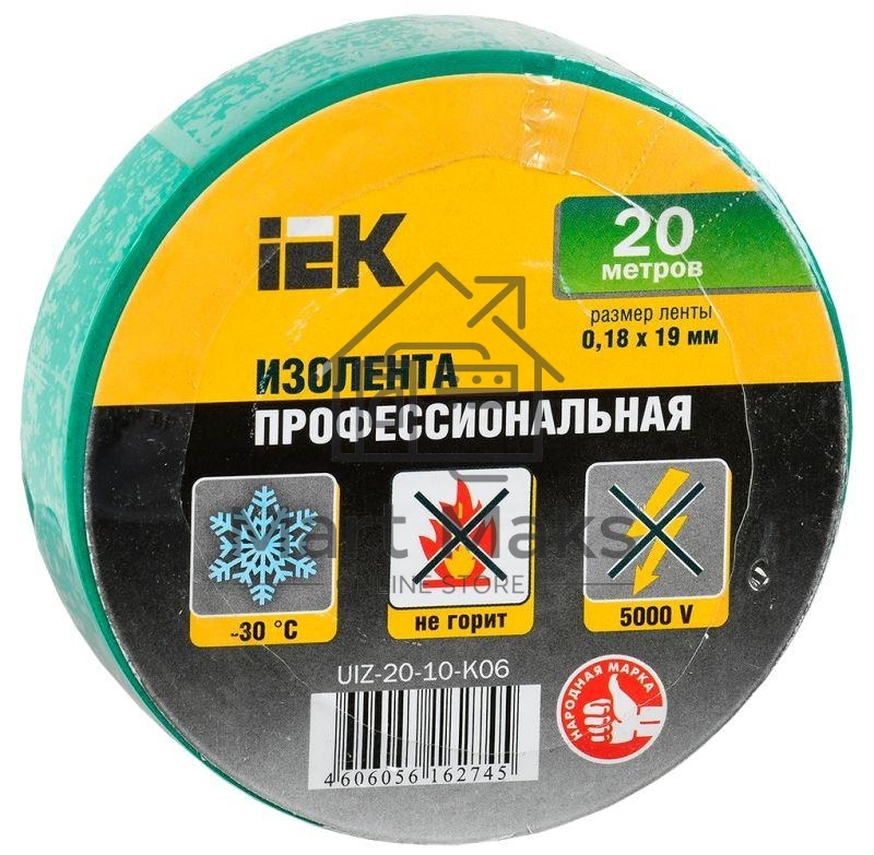 Изолента Iek UIZ-20-10-K06 0,18х19 мм зеленая 20 метров ИЭК