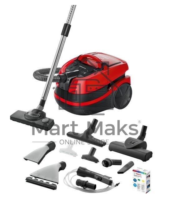 Пылесос Bosch BWD421PET красный, 2100 Вт, уборка влажная/сухая, пылесборник контейнер 5 л