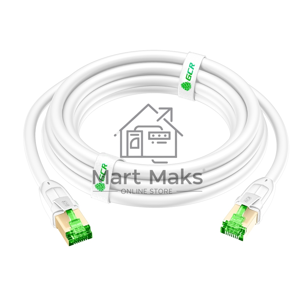 Патч-корд GCR LSZH PROF кат.8 ethernet 5.0m SF/FTP, RJ45, медь, 40 Гбит/с, 26 AWG, белый, литой, экранированные коннекторы 24K GOLD