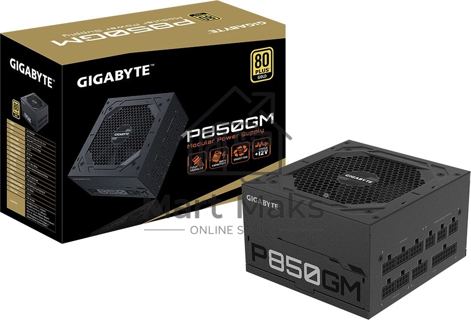 Блок питания Gigabyte GP-P850GM RTL, 850Вт, 80 PLUS Gold, 120мм, модульный, черный