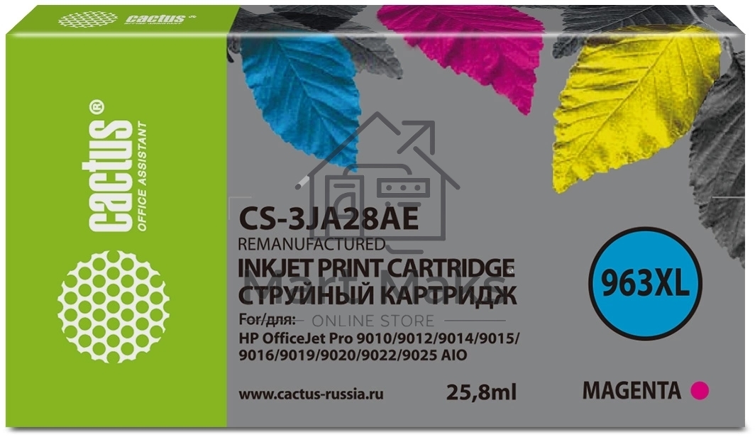 Картридж струйный Cactus CS-3JA28AE 963XL (есть ограничения по прошивке) пурпурный (25.5 мл) для HP OfficeJet Pro 9010/9010e/9012/9014/9015/9016/9019