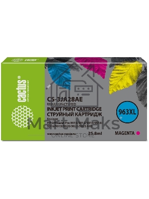 Картридж струйный Cactus CS-3JA28AE 963XL (есть ограничения по прошивке) пурпурный (25.5 мл) для HP OfficeJet Pro 9010/9010e/9012/9014/9015/9016/9019