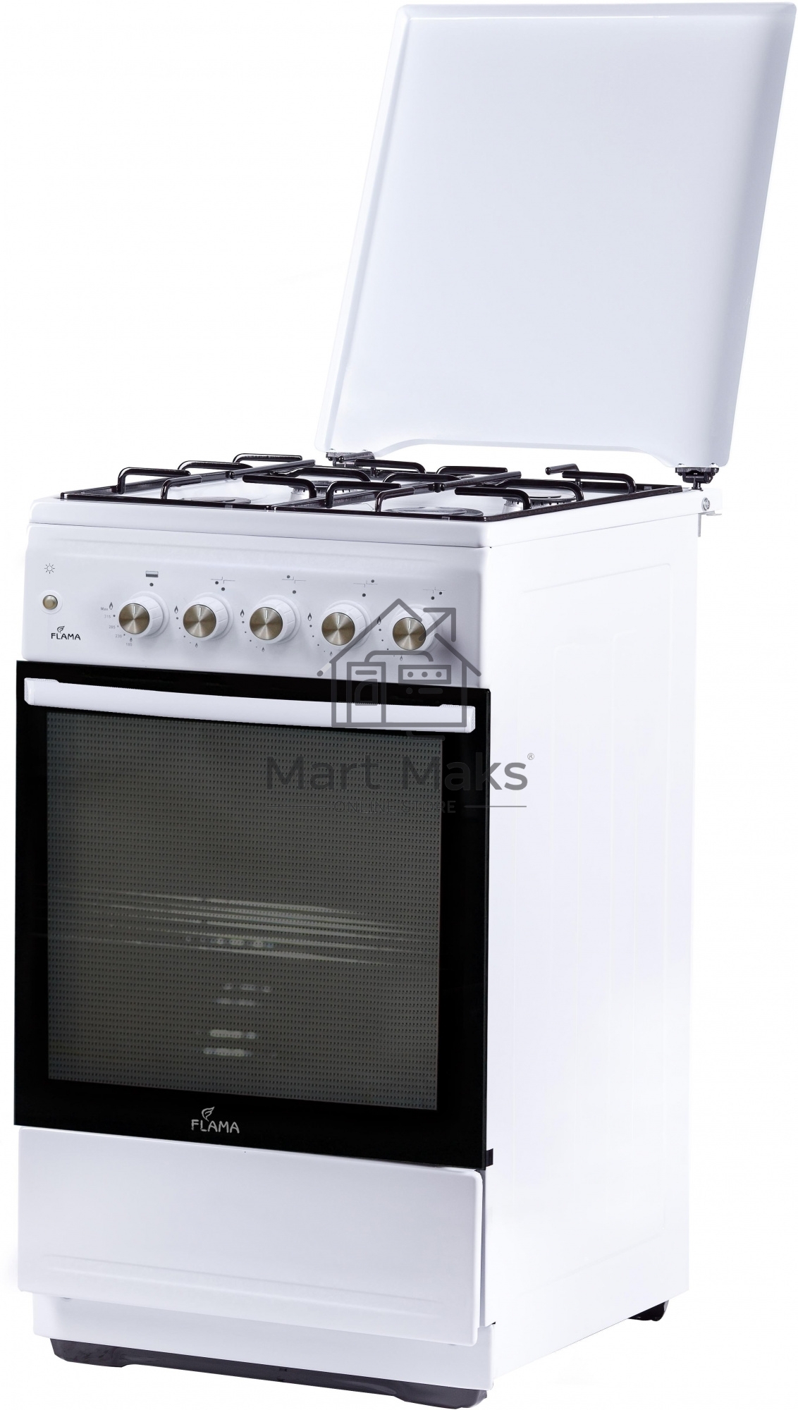 Плита газовая Flama N FG 24236 W белый, конфорок 4 газовых, духовка 50 л, 50 см x 85 см x 60 см