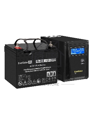 Комплект источника бесперебойного питания Exegate EX295986RUS + батарея 33Aч EX282974RUS 1шт (инвертор, синус, для котла) ExeGate SineTower SZ-600.LCD.AVR.1SH <600VA/360W, чистый синусоида, LCD дисплей, AVR, 1*Schuko, линейно-интерактивный, Black> + батар