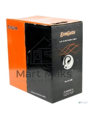 Кабель UTP 4 пары кат.5e Exegate медь, внешн. прокладка, без троса, бухта 305м, черный, PE