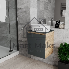 Тумба Bau Dream Blackwood 50 графит, раковина BAU Nimb 50х36, смеситель для раковины высокий Hotel Still, нержавеющая сталь