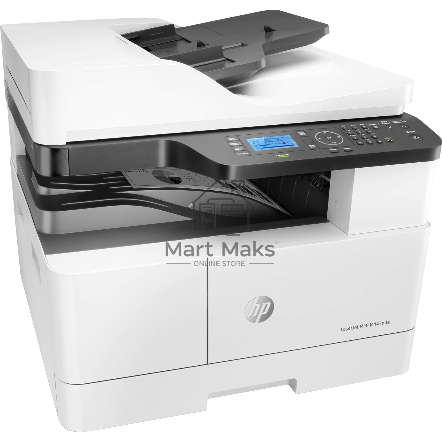 МФУ лазерный HP LaserJet MFP M443nda (8AF72A), A3, ч/б, печ. до 25 стр/мин. (А4) до 13 стр/мин. (А3), скан. до 21 стр/мин., 1200 x 1200 dpi (печать) 600x600dpi (скан.), USB, RJ-45