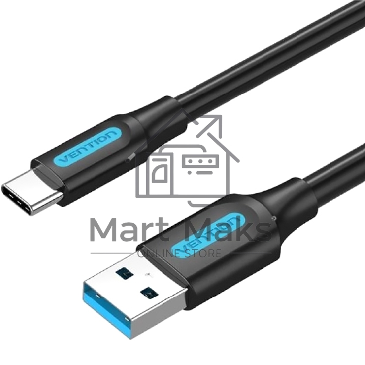 Переходник Vention USB 3.0 A Male to C Male Cable 1M черный PVC Type