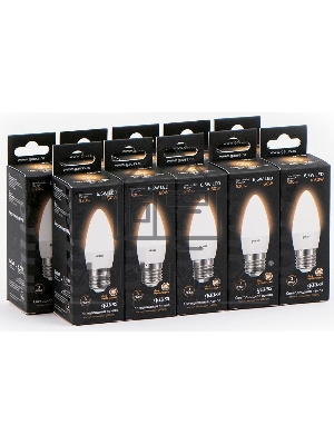 Лампа светодиодная Gauss 7Вт цок.:E27 свеча 220B 3000K св.свеч.бел.теп. (упак.:10шт) (103102107)