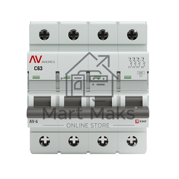 Автоматический выключатель Averes AV-6 (С) 4P 63А 6kA