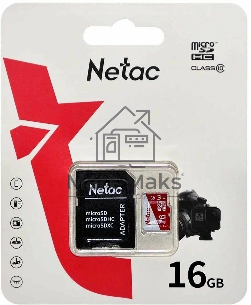 Карта памяти Netac P500 ECO 16GB MicroSDHC C10 up to 80MB/s, retail pack with SD Adapter
