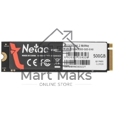 Накопитель SSD Netac NV3000, 500Gb, PCIe 3.0 x4, M.2 2280, NVMe, R/W 3000/2100, с радиатором