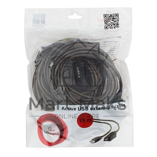 Кабель удлинитель USB 2.0 активный Cablexpert UAE-01-15M, AM/AF, 15м