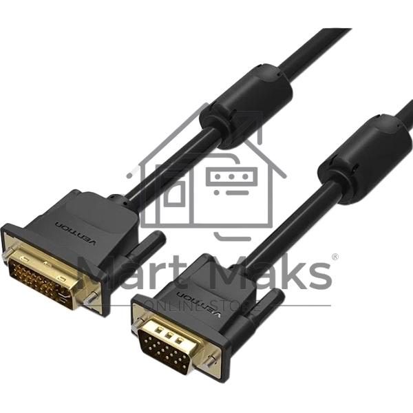 Кабель Vention DVI-I Dual link 24+5M/VGA 15M с ферритовым фильтром - 1.5м.