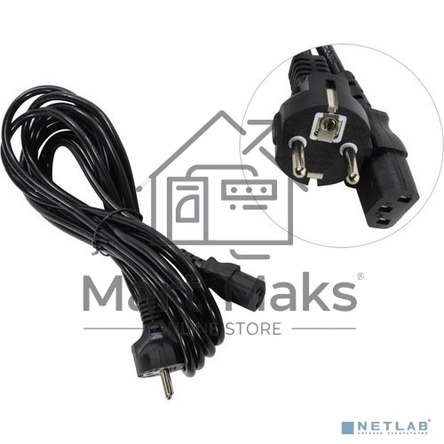 Кабель питания ExeGate Power PC-5P (Евровилка Schuko->С13) VDE-250V-3*1.0-CU, 10A, черный, 5м