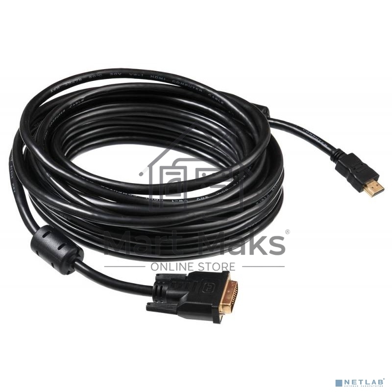 Кабель Buro HDMI-19M-DVI-D-10m 24M/19M 10м позол/ферритовые кольца