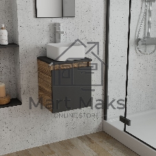 Тумба Bau Dream Blackwood 35 с ящиком, графит, раковина BAU Mini 24х24, смеситель для раковины высокий Hotel Still, нержавеющая сталь