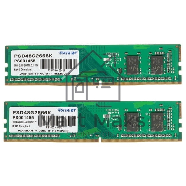 Оперативная память Patriot Signature, DDR4, 8GB (2x4 GB), 2666 MHz, CL19, DIMM