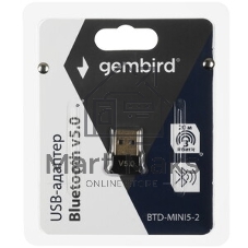 Адаптер Bluetooth Gembird, BTD-MINI5-2, ультратонкий корпус, v.5.0, 10 м, USB