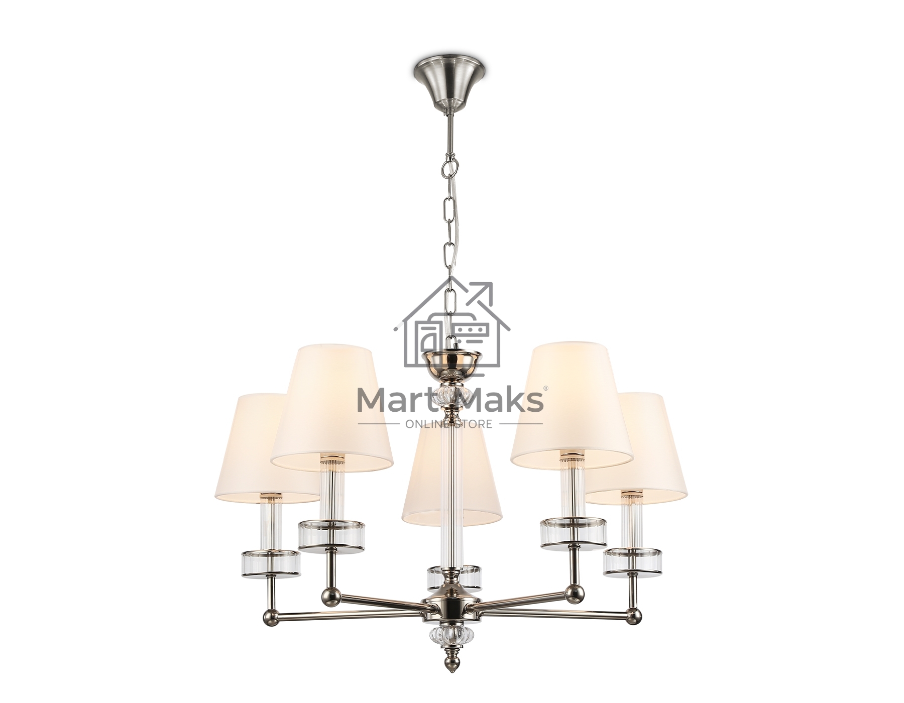 Люстра Ambrella light LH71001/5 BN/WH никель/белый E14*5 max 40W D670*1130