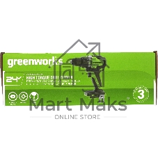 Дрель-шуруповерт GREENWORKS GD24DD90, 24 В, 0 Ач, 90 Нм, бесщеточный, ударный