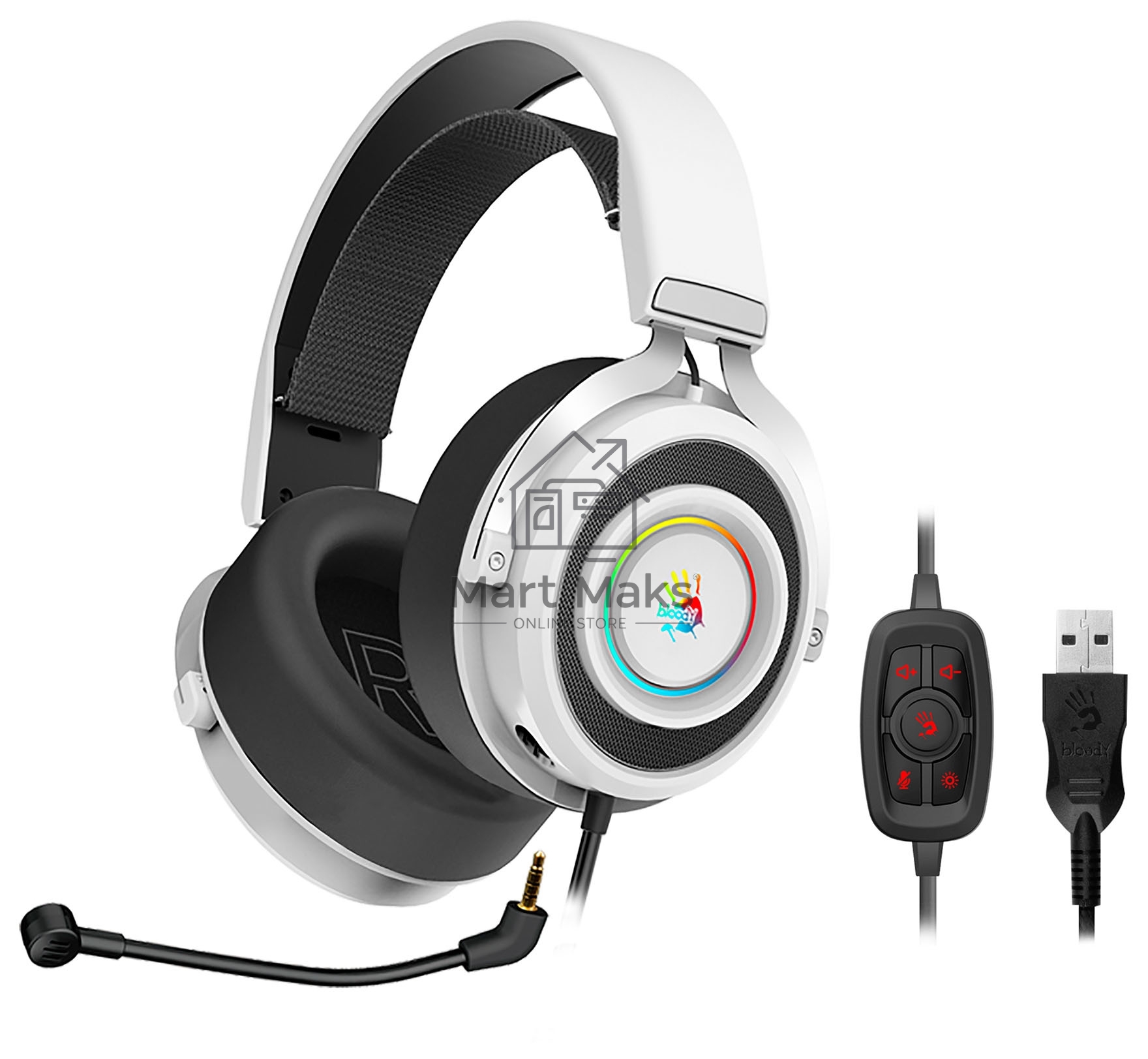 Наушники с микрофоном A4Tech Bloody G535 белый/черный 2м мониторные USB оголовье (G535 (BLACK+WHITE) USB)