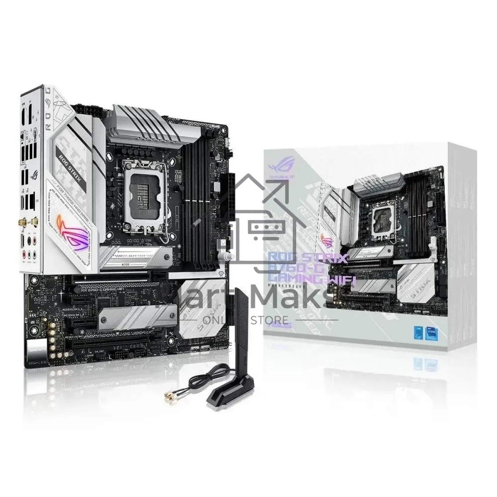 Материнская плата ASUS ROG STRIX B760-G GAMING WIFI, LGA 1700, Intel B760, 4xDDR5, 4xSATA, 2xM.2, 1xPCIe 5.0 x16, 1xPCIe 4.0 x4, 1xHDMI, 1xDP, 1x 2.5Gb LAN, 1xUSB-A 3.2 Gen 2, 2xUSB-A 3.2 Gen 1, 4xUSB-A 2.0, 1xUSB-C 3.2 Gen 1, 1xUSB-C 3.2 Gen 2x2, 5x3.5 м
