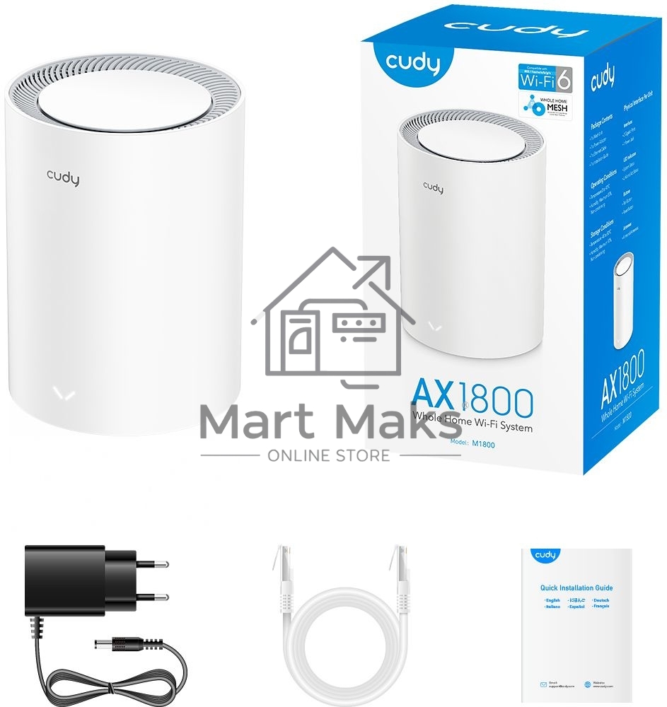 Бесшовный Mesh роутер Cudy M1800 (M1800 1-PACK) AX1800 10/100/1000BASE-TX/Wi-Fi белый