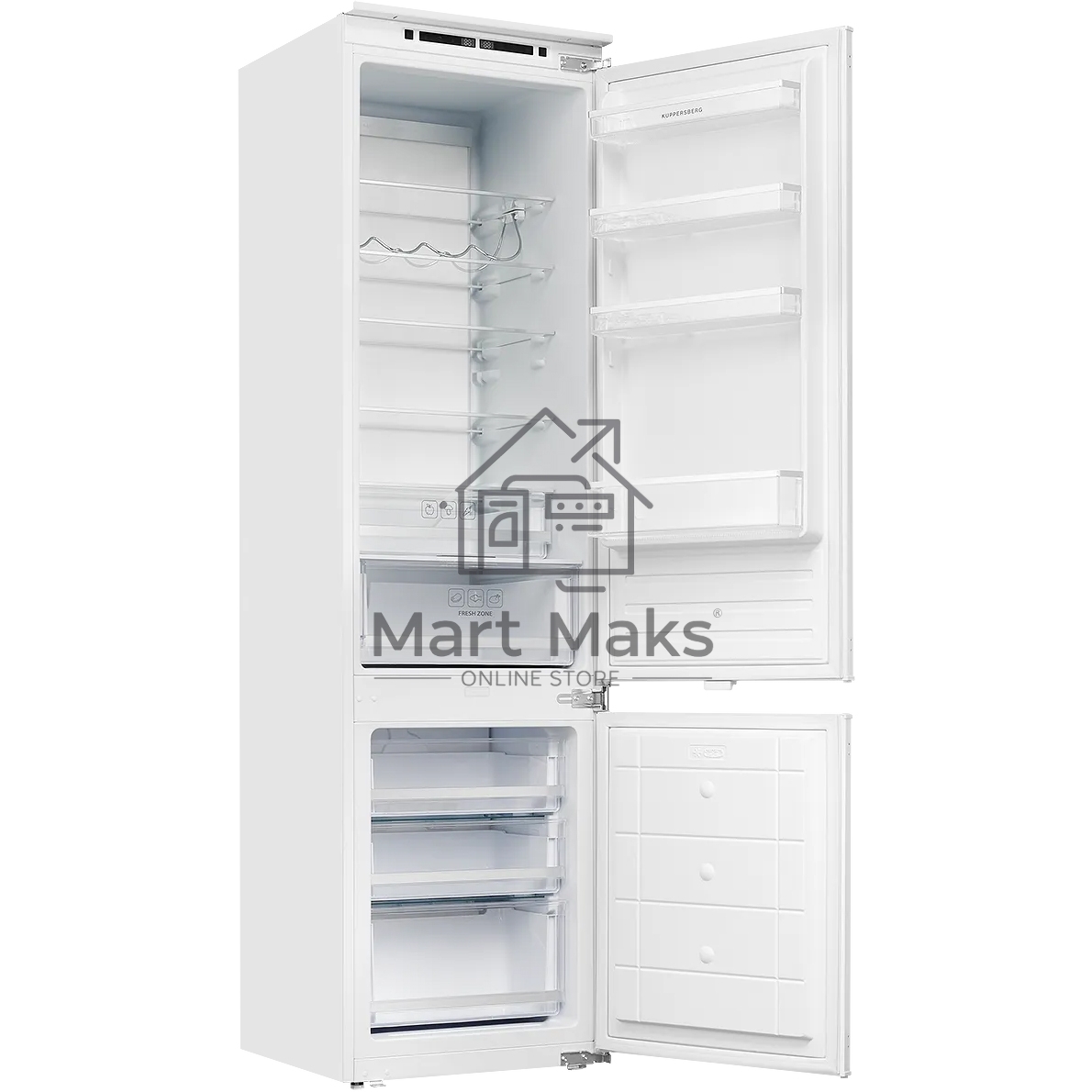 Встраиваемый холодильник Kuppersberg RBN 1960, High-Tech, объем 267 л, скользящий фасад, электронное управление, No Frost, антибактериальный пластик, звуковой сигнал при открытой дверце, перенавешиваемые двери, LED освещение, уровень шума 41 дБ, энергоэфф