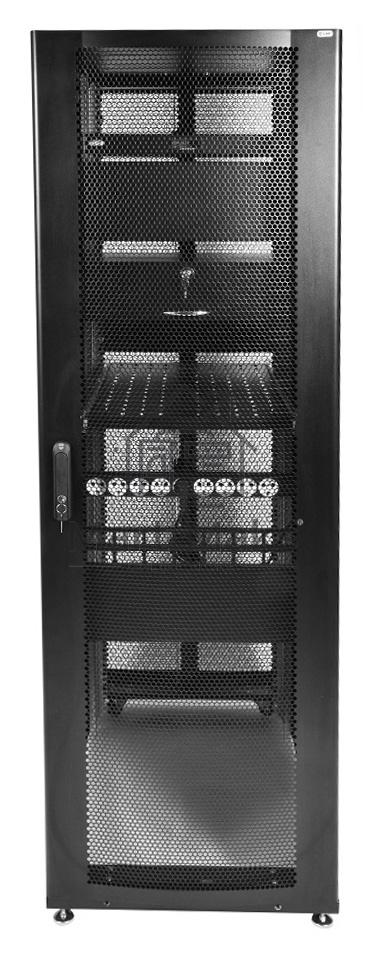 Шкаф серверный ПРОФ напольный 48U (600x1000) дверь перфор., задние двойные перфор., черный, в сборе (ШТК-СП-48.6.10-48АА-9005) (1 коробка)