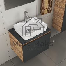 Комплект для ванной, 4 предмета (тумба Bau 60, графит + раковина BAU 48х37, с отв. под смеситель + смеситель Dream, выпуск клик-клак, хром)