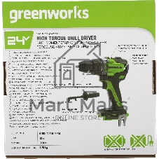 Дрель-шуруповерт GREENWORKS GD24DD90, 24 В, 0 Ач, 90 Нм, бесщеточный, ударный