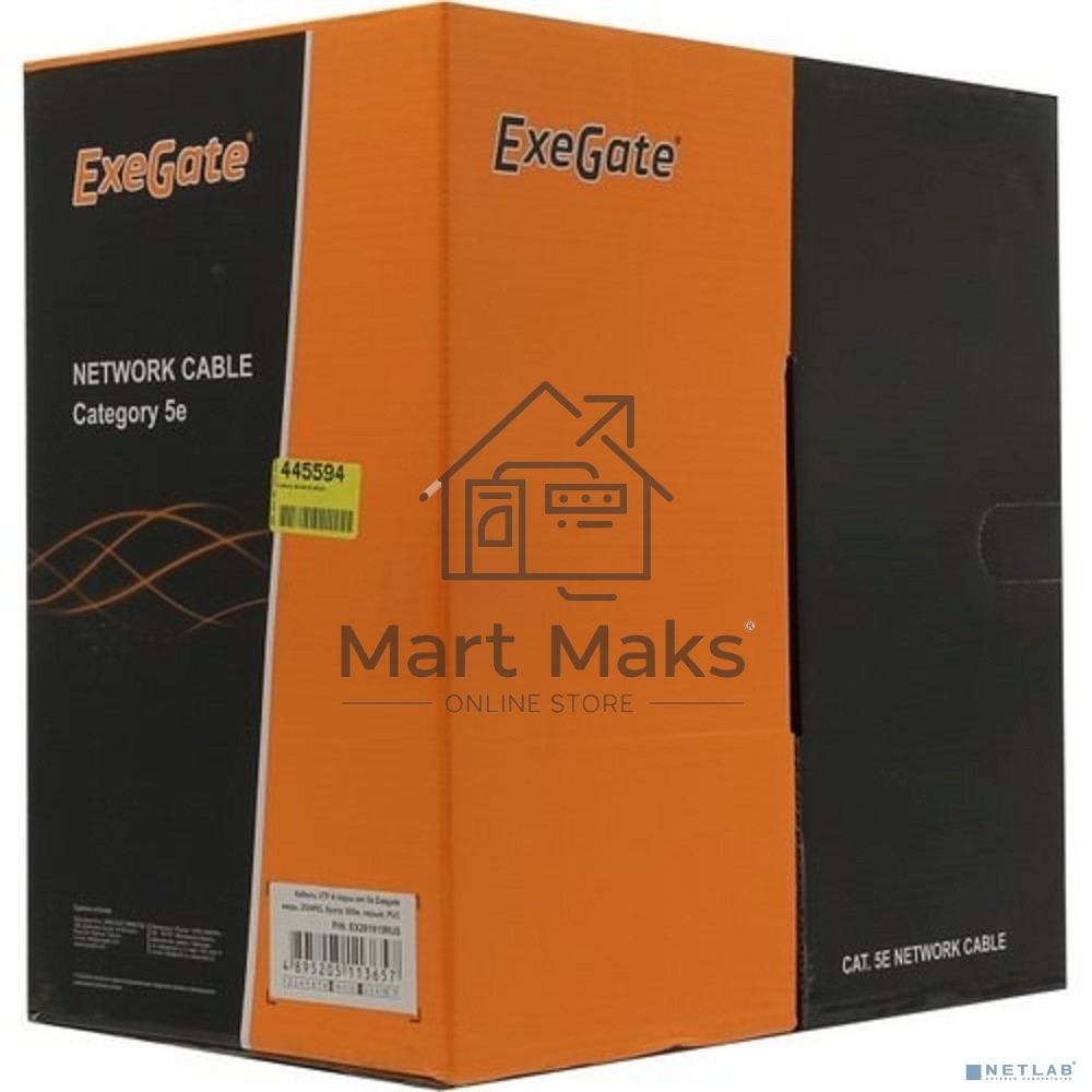 Кабель ExeGate UTP 4 пары кат.5e медь, 25AWG, бухта 305м, серый, PVC