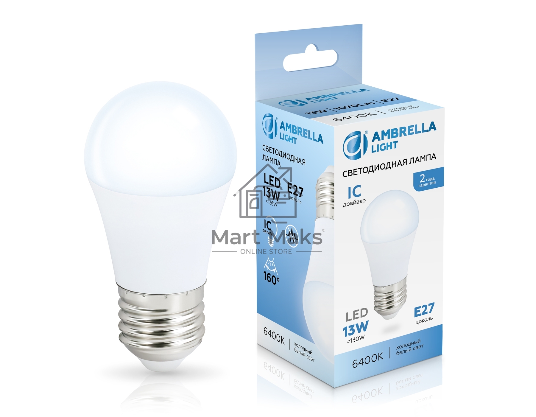 Лампа светодиодная	451306 LED G45 13W IC E27 6400K 175-265V
