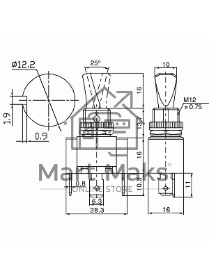 Тумблер 12V 30А (3c) ON-OFF однополюсный с красной LED подсветкой Rexant