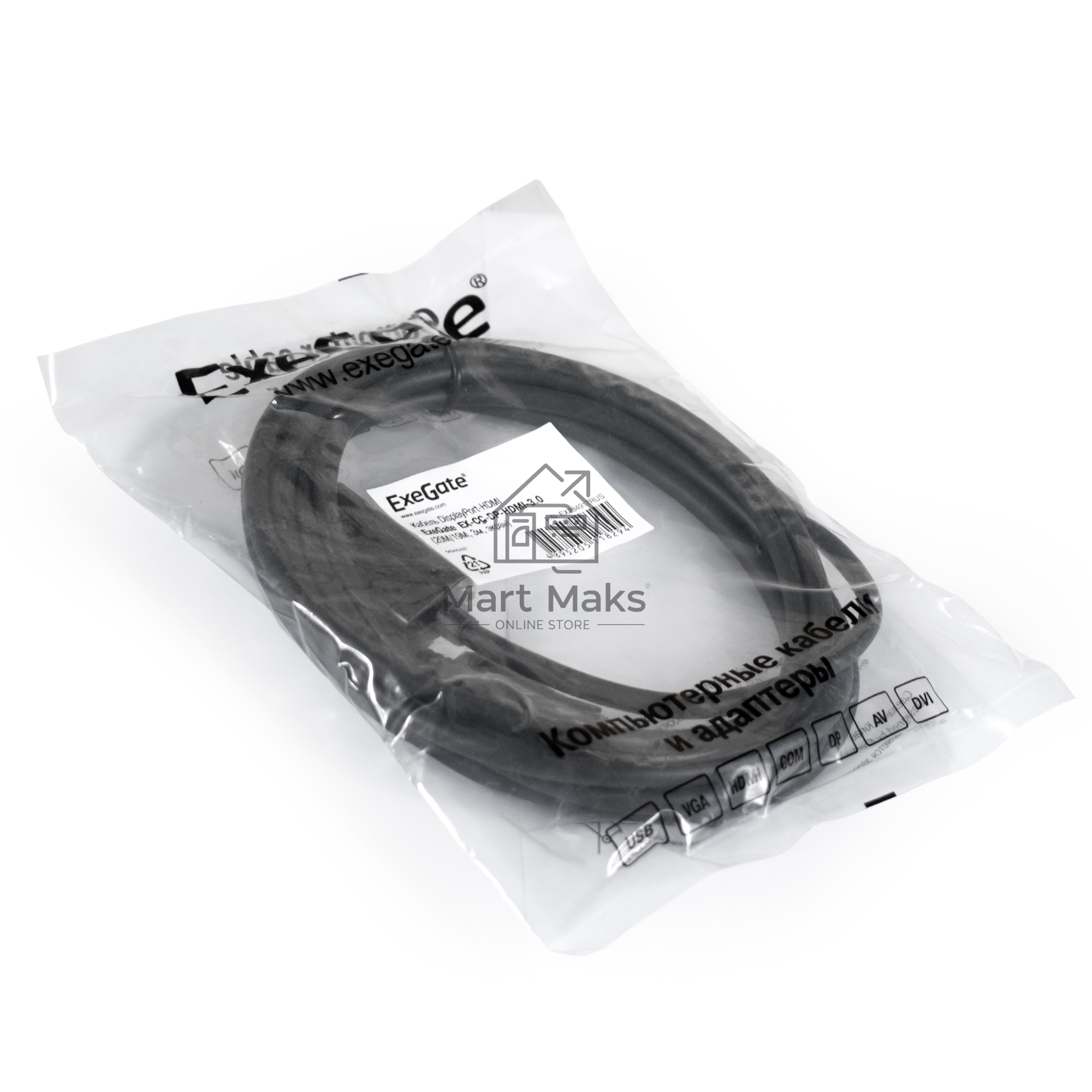 Кабель Exegate EX284917RUS DisplayPort-HDMI ExeGate EX-CC-DP-HDMI-3.0 (20M/19M, 3м, экран)