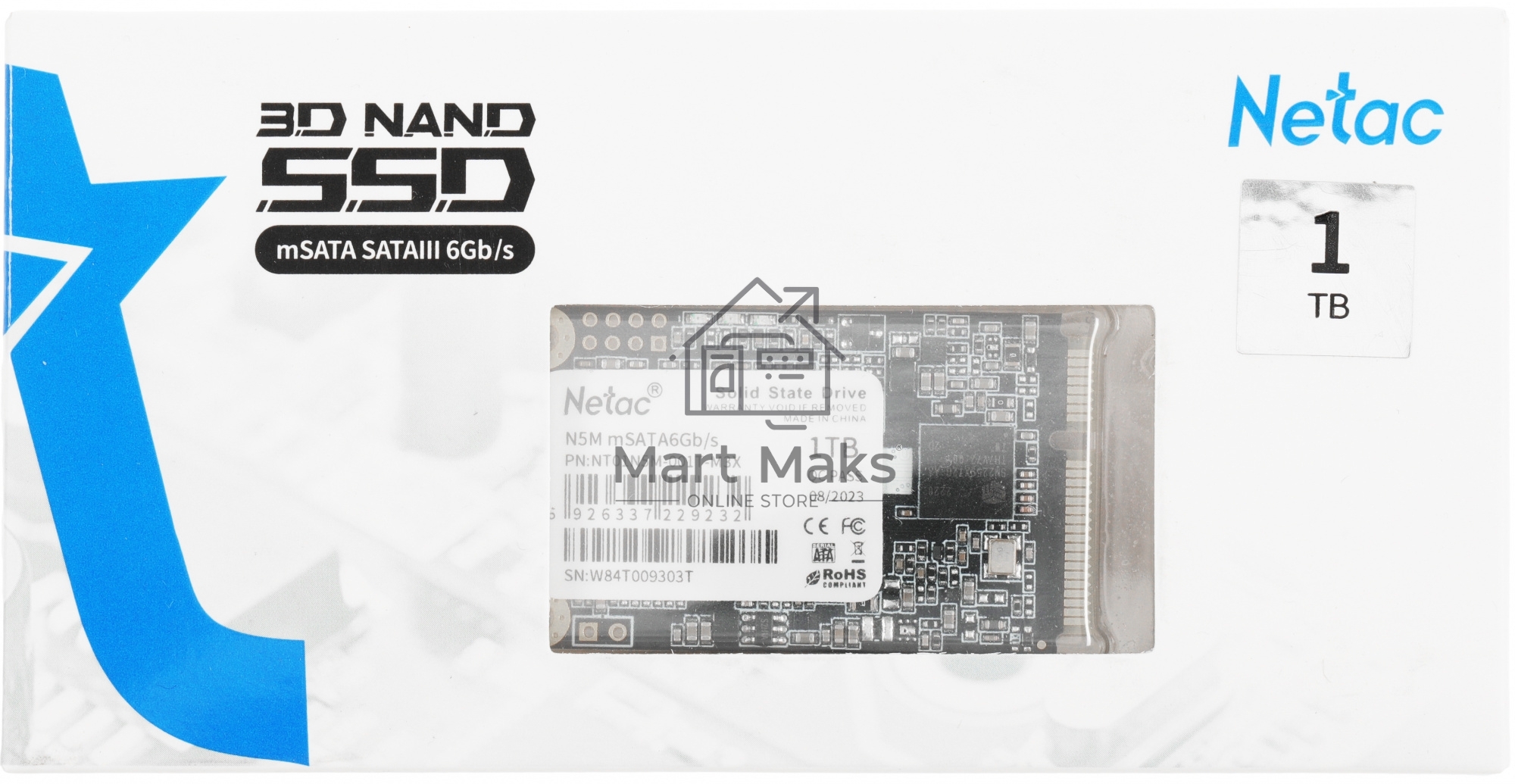 Накопитель SSD Netac N5M, 1000GB, mSATA, R/W 560/520