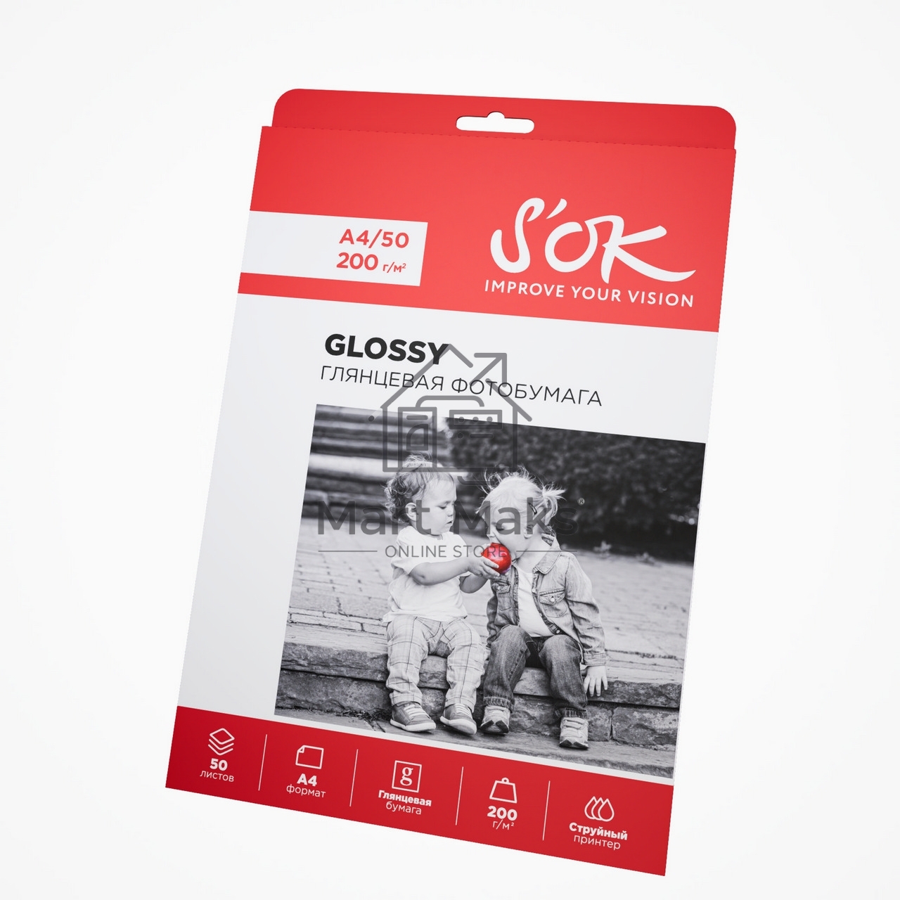 Фотобумага S'OK глянцевая, формат А4, плотность 200г/м2, 50 листов SA4200050G