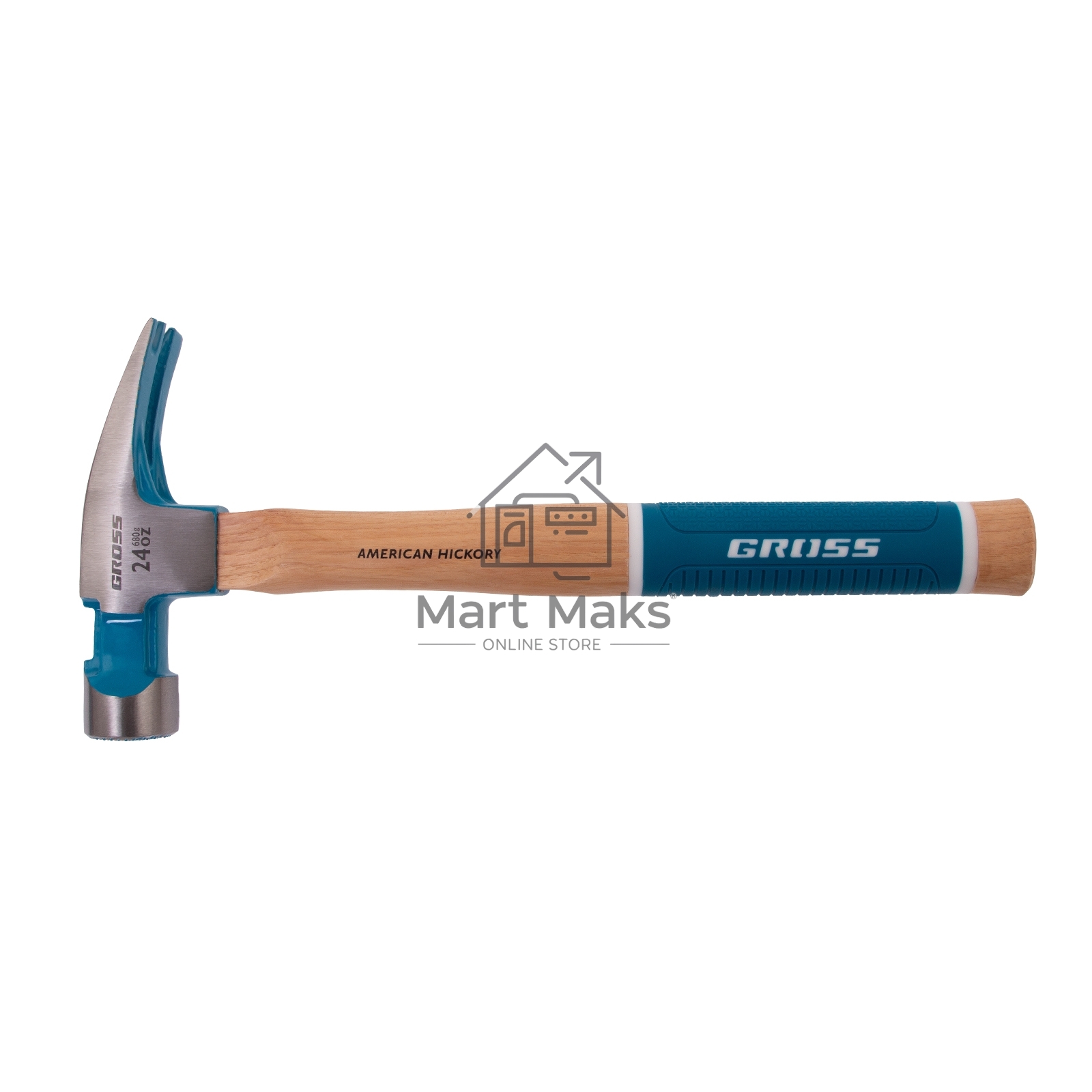 Молоток-гвоздодер, 680 г, угол 75, магнит, обрезиненная рукоятка AMERICAN HICKORY GROSS
