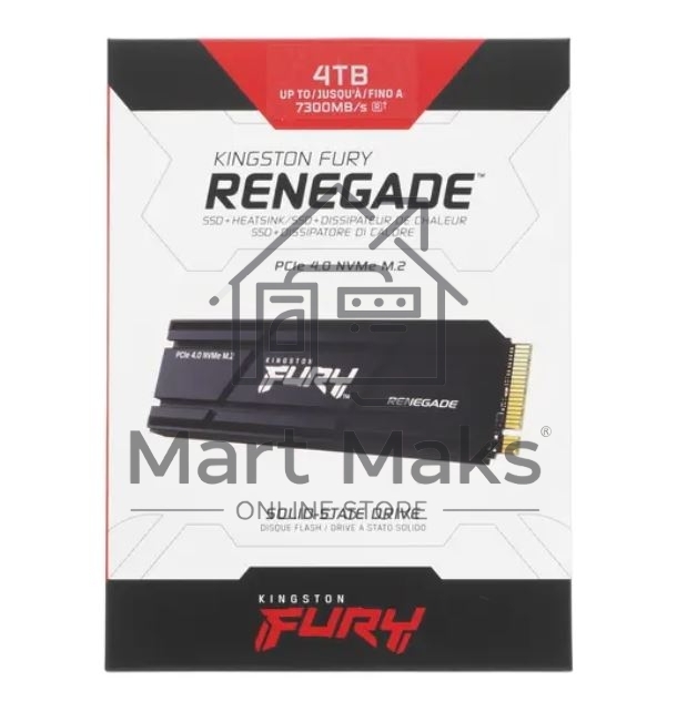 Накопитель SSD Kingston Fury Renegade, 4Tb, PCIe 4.0 x4, M.2 2280, NVMe, R/W 7300/7000, с радиатором
