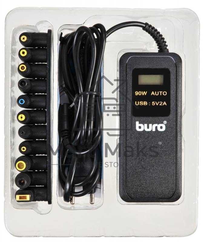 Блок питания Buro BUM-0065A90 автоматический 90W 12V-20V 11-connectors 5A 1xUSB 2.1A от бытовой электросети LСD индикатор