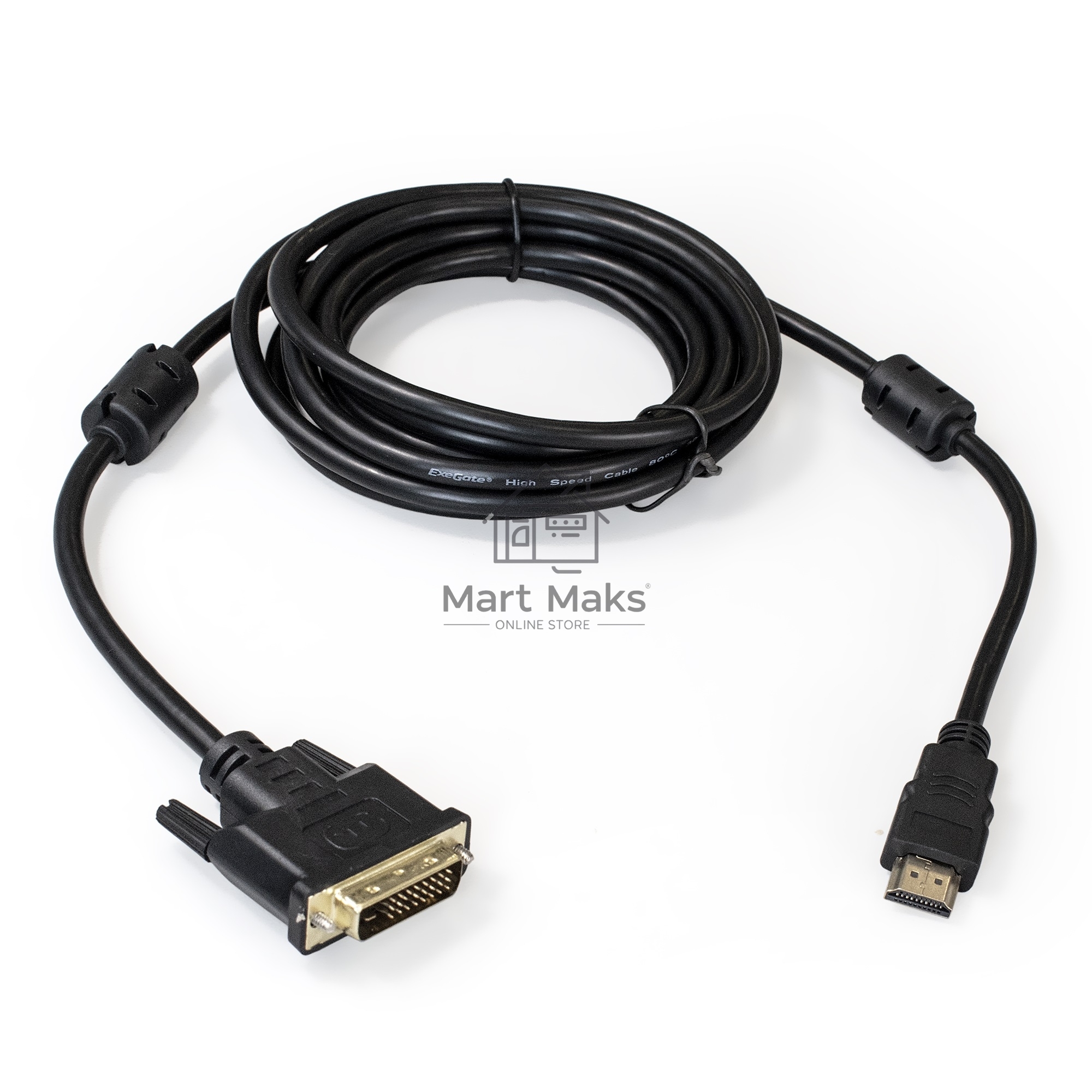 Кабель Exegate EX284907RUS HDMI-DVI ExeGate EX-CC-HDMIM-DVIM-3.0 (19M/25M, dual link, 3м, 2 фильтра, позолоченные контакты)