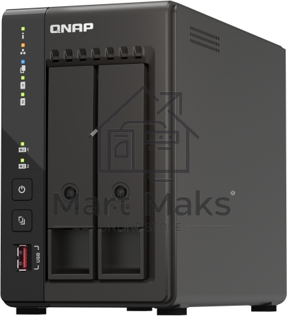 SMB QNAP TS-253E-8G NAS, 2-tray w/o HDD. 2xHDMI-port. 4-core Celeron J6412 2-2.6 GHz, 8GB DDR, 2x2.5Gb LAN, 2 x M.2 2280 PCIe Gen 3 x2, 2x USB 3.2 Gen 2 (10Gbps) Port, 2x USB 2.0 port